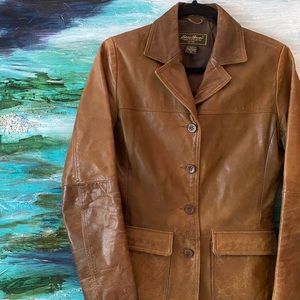 Weathered look olive coloured leather blazer